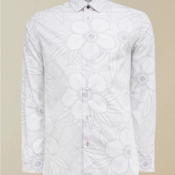 🎆 Ted Baker London GoGirl Floral Print Button down dress Shirt SZ 3 Medium White - Picture 4 of 11